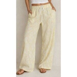 Est. 1946 Butter Yellow Linen Drawstring Wide Leg Pants Tribal Pattern 22/24W